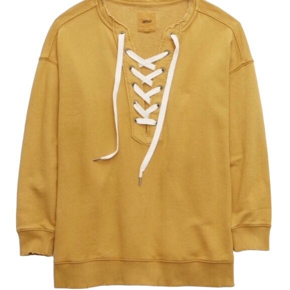 aerie Tops - NEW! Aerie Lace-up Oversized Sweatshirt Mustard Yellow